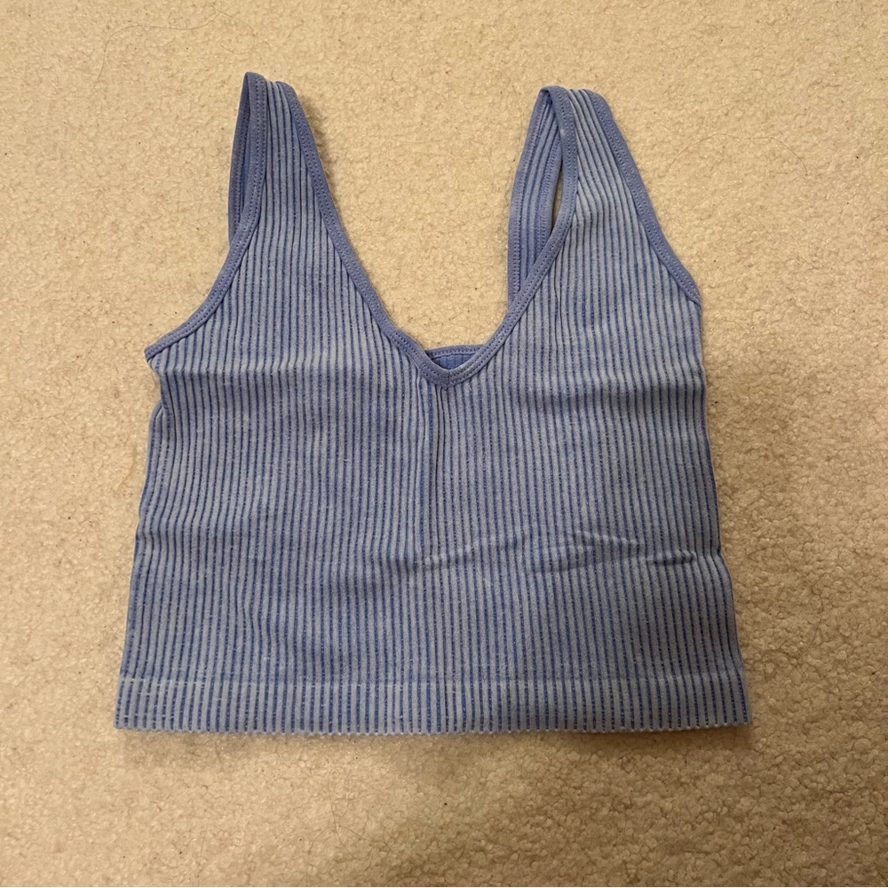 blue ribbed seamless tank